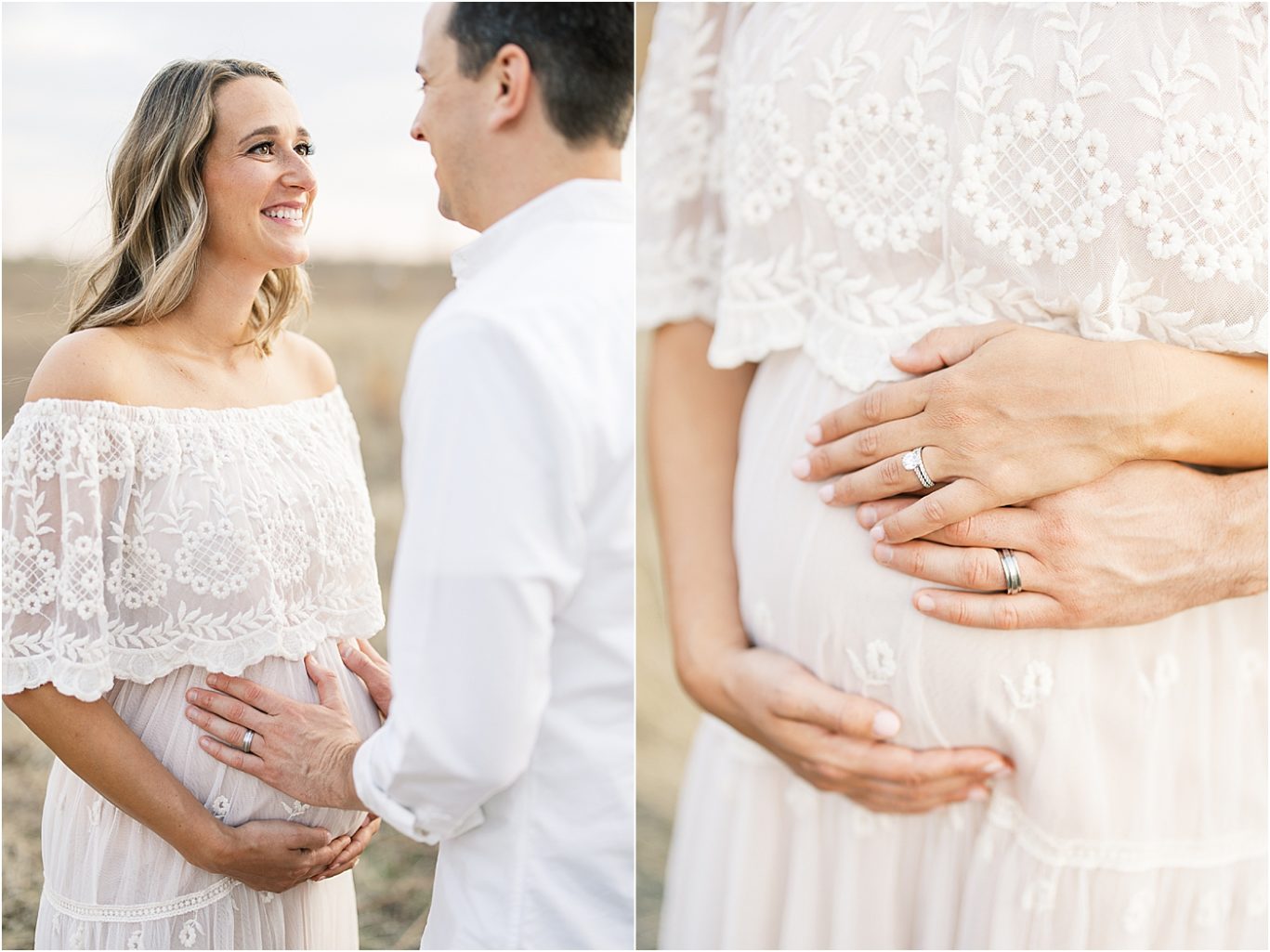 Mom and Dad looking at each other during outdoor maternity session in Broad Ripple. Photos by Lindsay Konopa Photography.