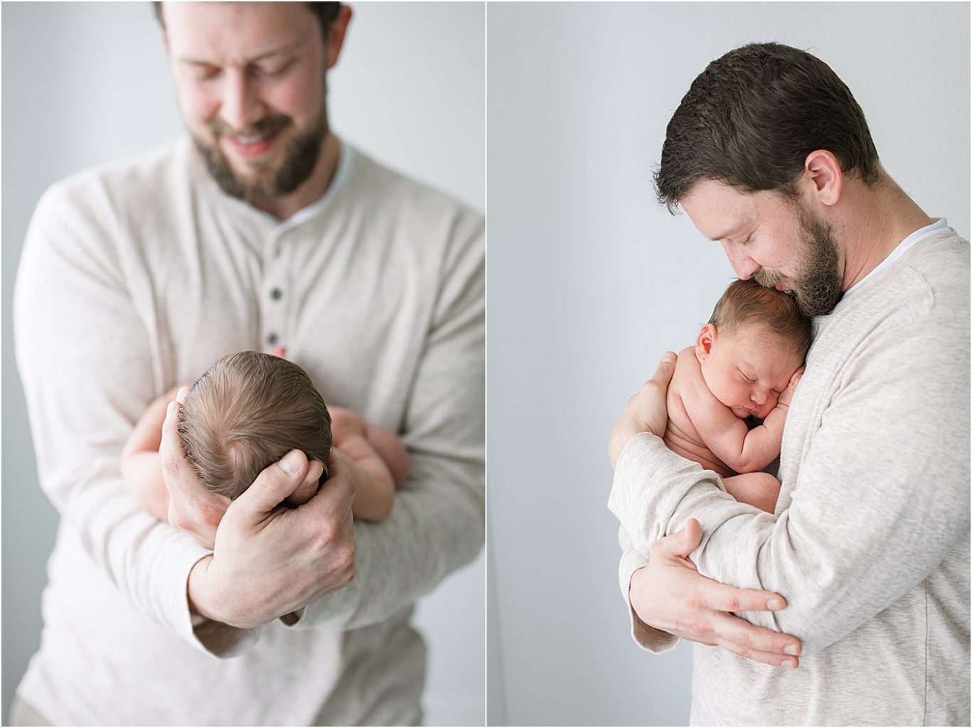 Father and son photos during newborn session with Lindsay Konopa Photography.