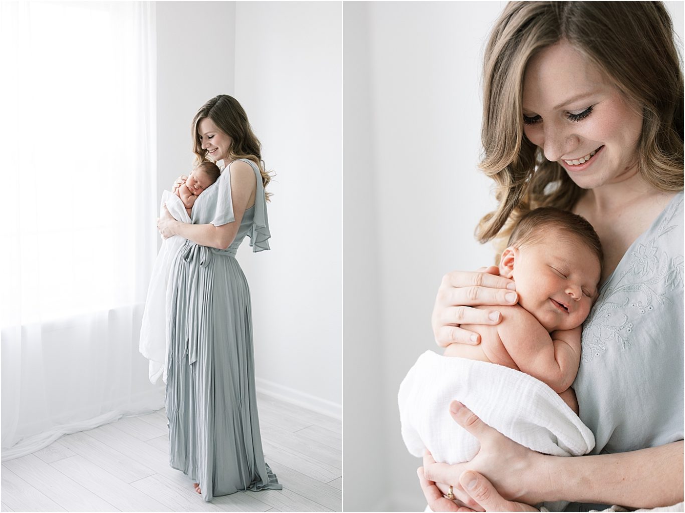 Mom holding her son for newborn portraits. Photo by Lindsay Konopa Photography.