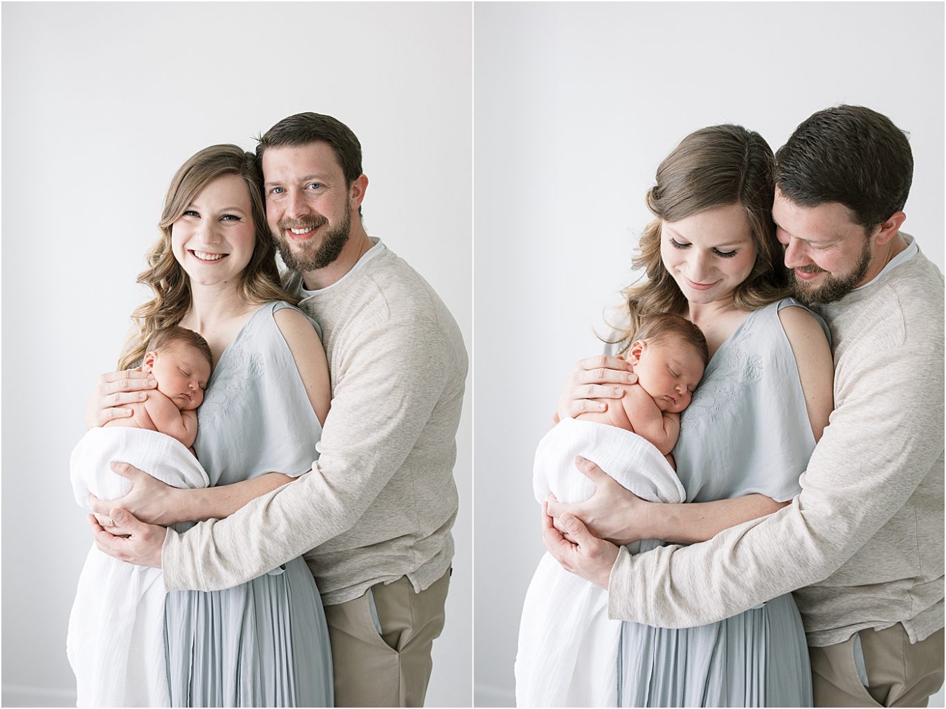 Studio newborn session with new parents and baby boy. Photos by Bloomington Newborn Photographer, Lindsay Konopa Photography.