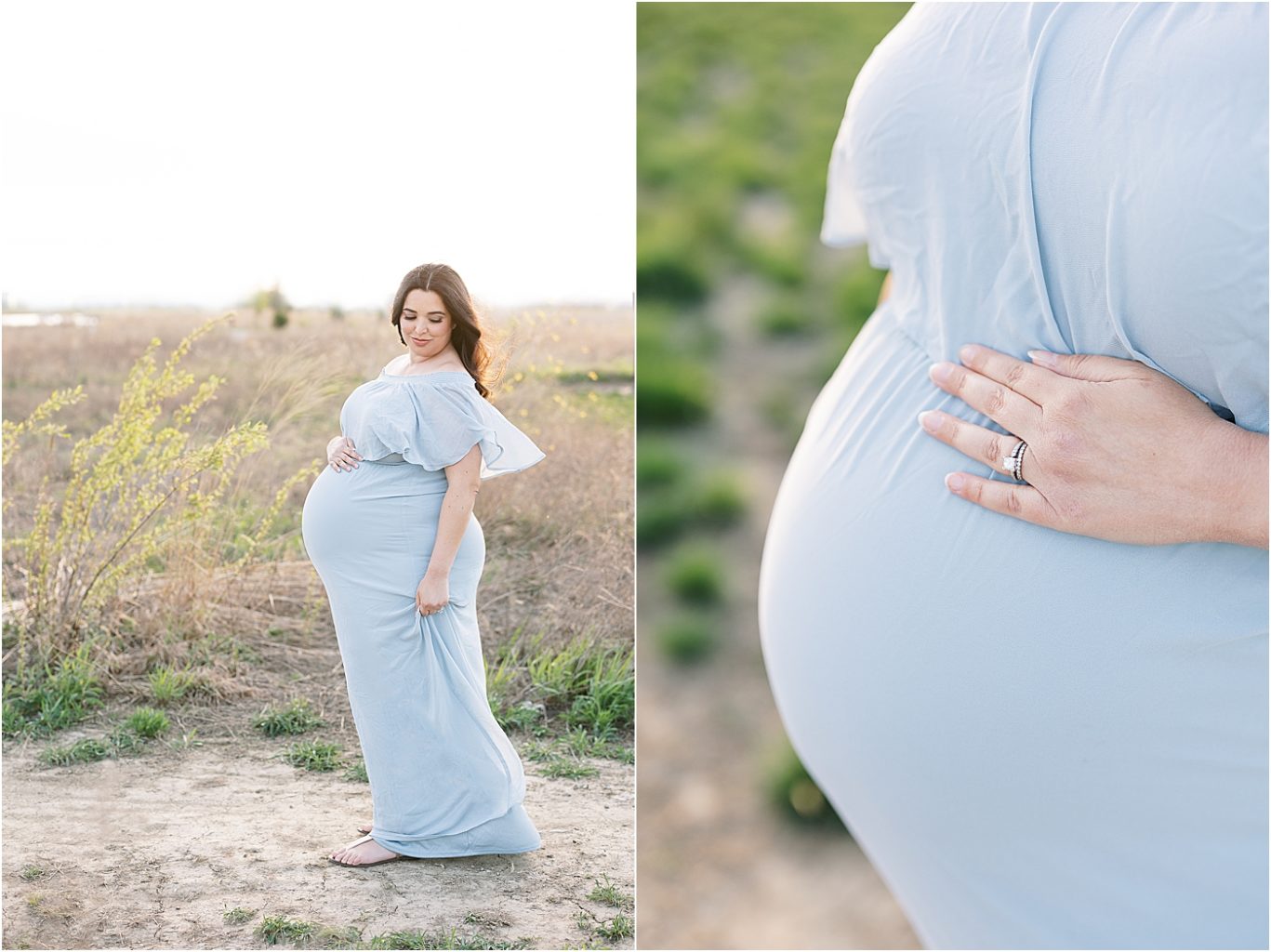 Pregnant mom wearing blue dress for maternity photos with Lindsay Konopa Photography.