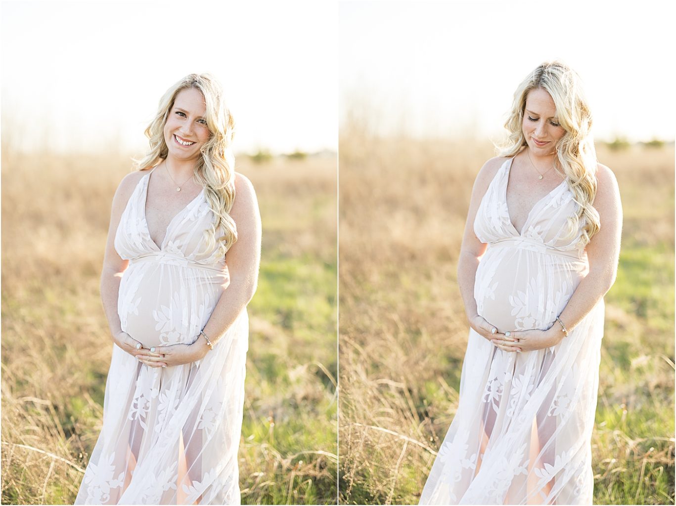 Mom wearing white lace dress for maternity photos with Fishers photographer, Lindsay Konopa Photography.