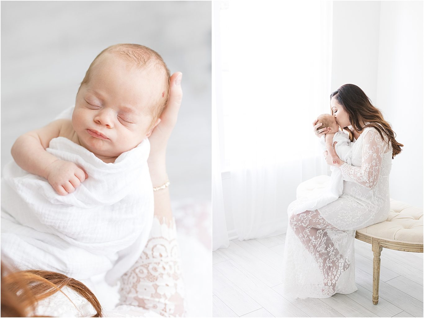 Mom holding her son for newborn photos with Lindsay Konopa Photography.
