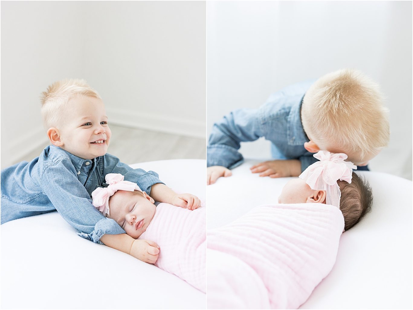 Big brother looking over his baby sister | Lindsay Konopa Photography