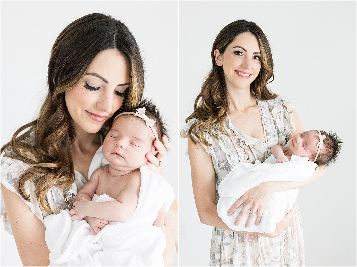 Mom holding her baby girl for newborn photos with Fishers newborn baby photographer, Lindsay Konopa Photography.
